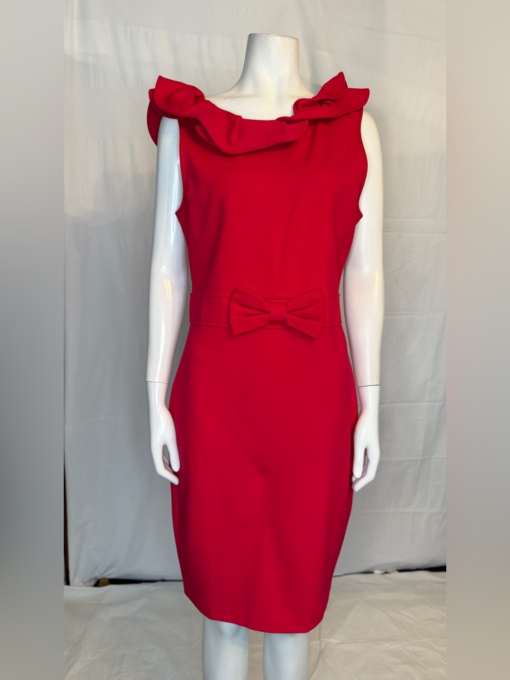 RED Valentino Red Ruffle-Neck Sheath Dress with Bow Waist